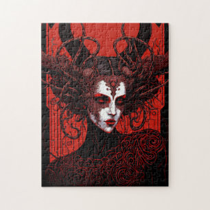 Quebra-cabeça Dark Elf Demon Red Black Fantasy Art