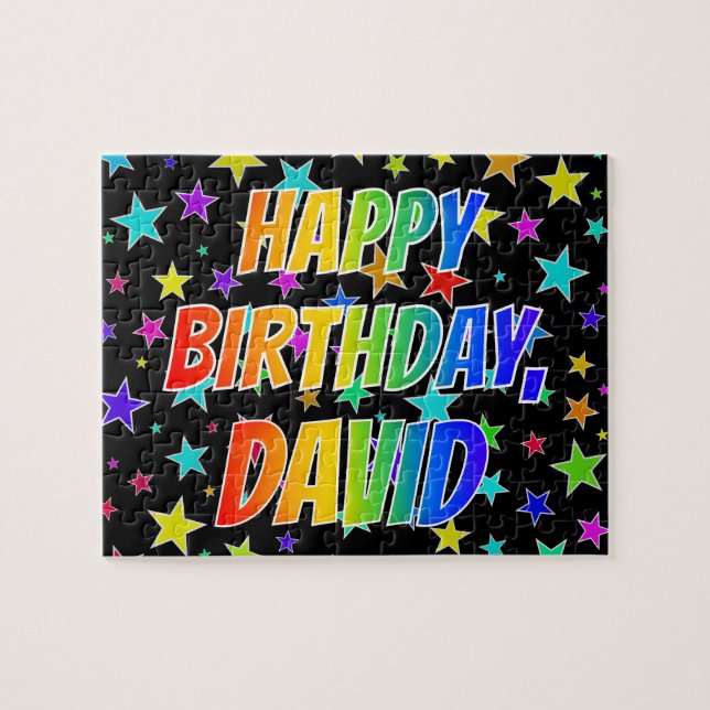 Quebra-cabeça "DAVID" Primeiro Nome, Diversão "FELIZ ANIVERSÁRIO (Horizontal)