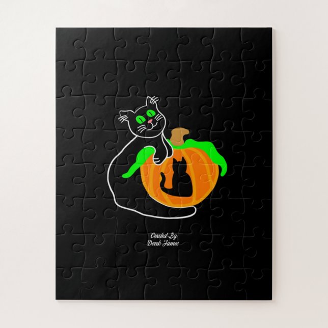 Quebra-cabeça de abóbora de gato preto (56 peças) (Vertical)