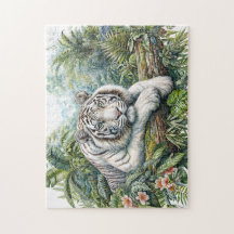 Quebra-cabeça de Aquarela da Selva do Tigre Branco
