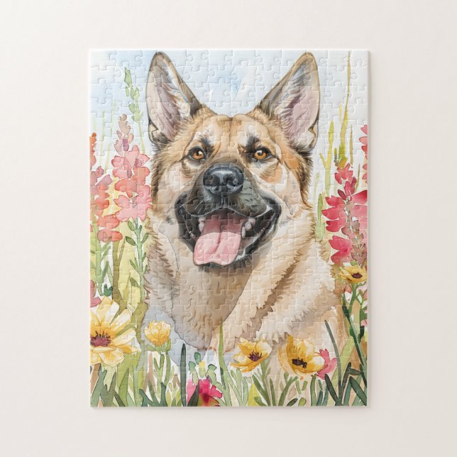 Quebra-cabeça de Aquarela do Norwegian Elkhound (Vertical)