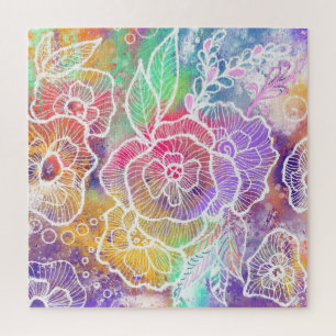 Quebra-cabeça de Arte Colorida Flores de Jardim