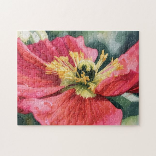 Quebra-cabeça de Arte de Flor de Papoula Vermelha (Horizontal)