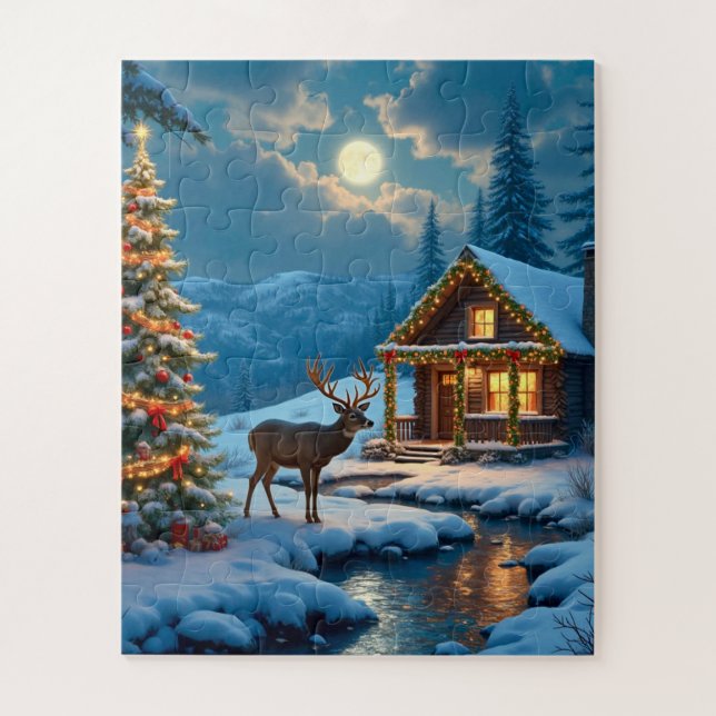 quebra-cabeça de arte de neve de cabana de Natal (Vertical)