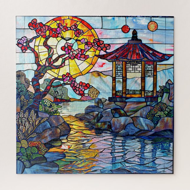 Quebra-cabeça de Arte de Vidro Contido Japonês (Vertical)