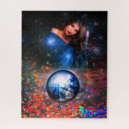 Quebra-cabeça de arte fantasia com mulher e navio 