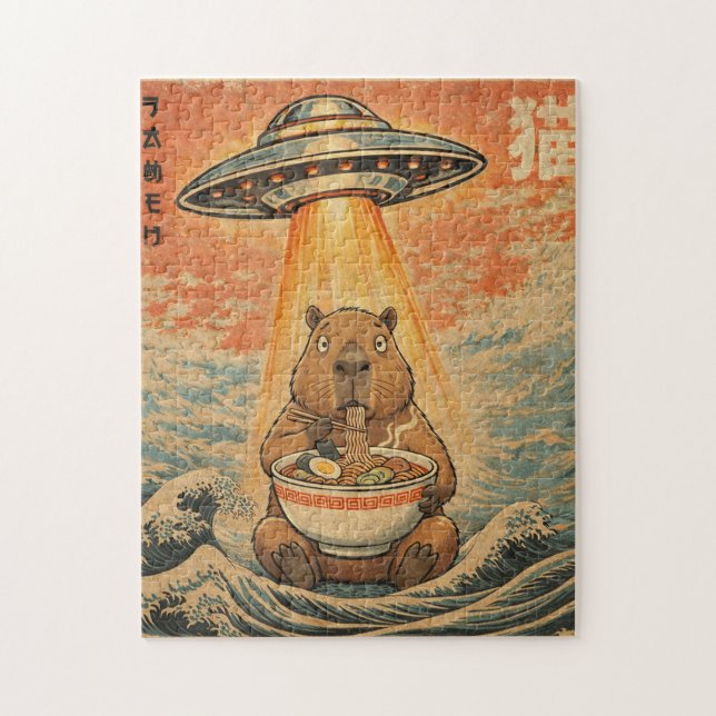 Quebra-cabeça de Arte Retro Capivara Ramen Onda UF (Vertical)