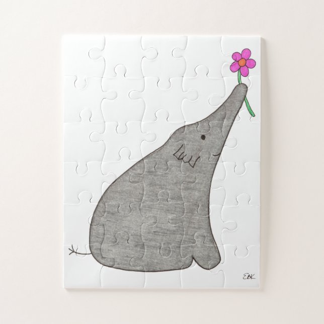 Quebra-cabeça de Arte Única - Elefante com Flor #1 (Vertical)