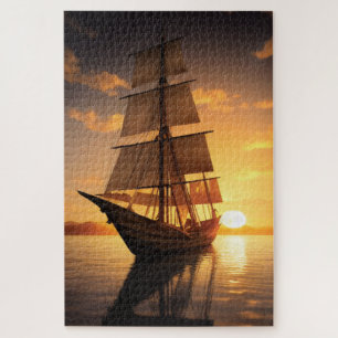 Quebra-cabeça de Barco de Madeira Antigo