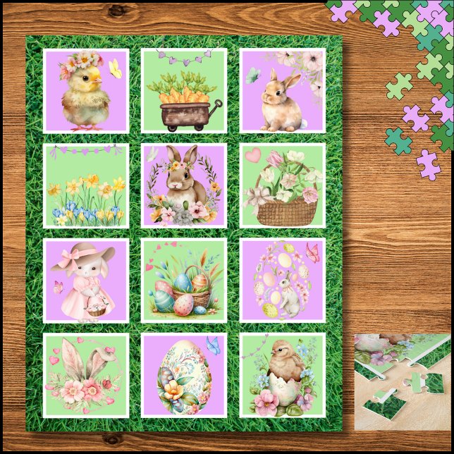 Quebra-cabeça de Bloco de Cores do Coelho de Pásco (Pastel Easter Bunny Color Block Puzzle)
