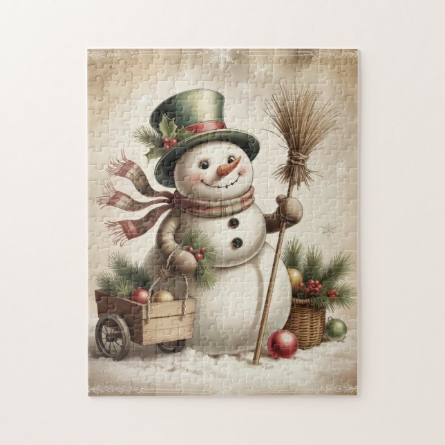 Quebra-cabeça de boneco de neve vintage (Vertical)