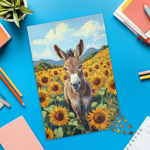 Quebra-cabeça de Burro em Campo de Girassóis