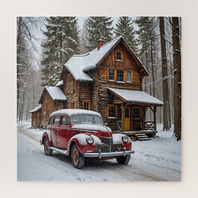 Quebra-cabeça de Carro Antiquado Inverno (Vertical)