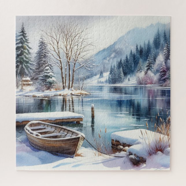 Quebra-cabeça de Cena de Lago de Inverno (Vertical)