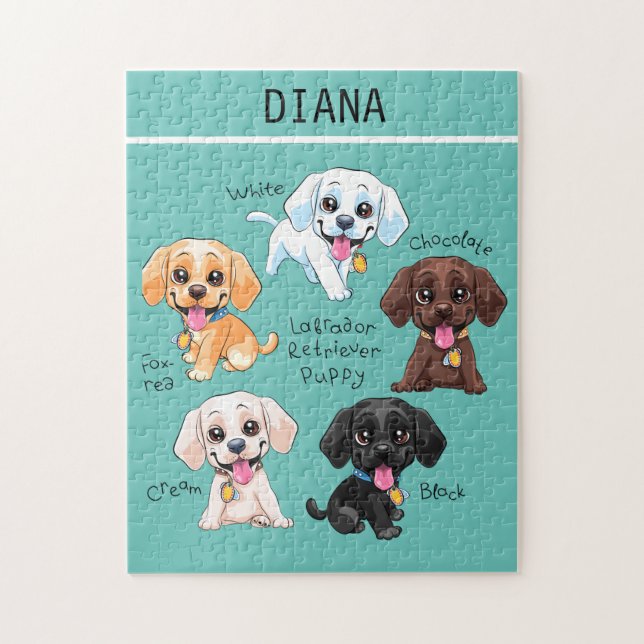 Quebra-cabeça de cinco cachorros com nome personal (Vertical)
