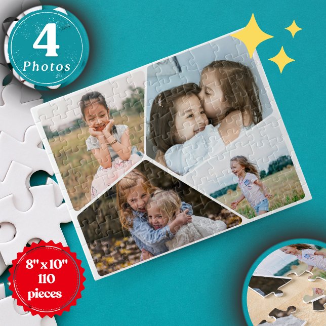 Quebra-cabeça de Colagem Personalizada de 4 Fotos  (Custom 4-Photo Collage Puzzle – Personalized Minimalist 8"x10" Jigsaw (110 Pieces) | Unique Gift)