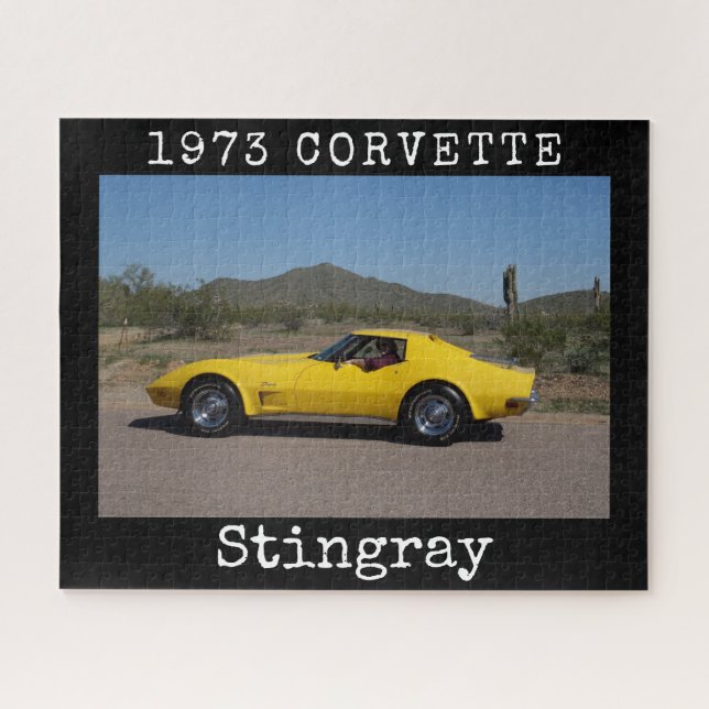 Quebra-cabeça de Corvette Stingray amarelo 1973 (Horizontal)