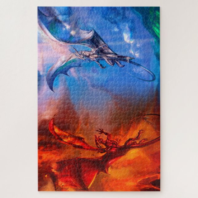 Quebra-cabeça de duelo dos dragões do fogo e do (Vertical)