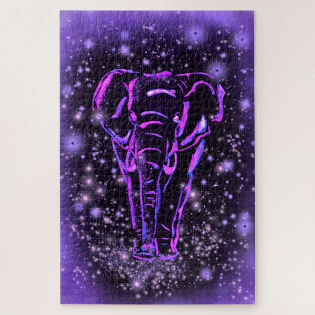 Quebra-cabeça de Elefante Na Noite Estrelada Rosa  (Vertical)