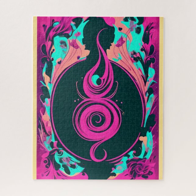 Quebra-cabeça de espiral abstrato púrpura e preta  (Vertical)