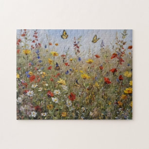 Quebra-cabeça de Flores Silvestres e Borboletas