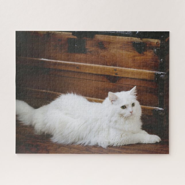 Quebra-cabeça de Gato Branco de Pelo Longo (Horizontal)