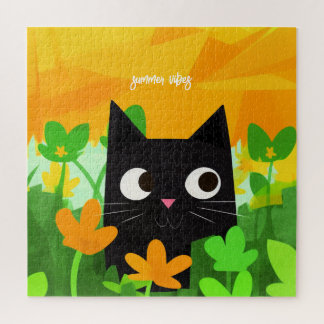 Quebra-cabeça de Gato Preto Floral para Gatos