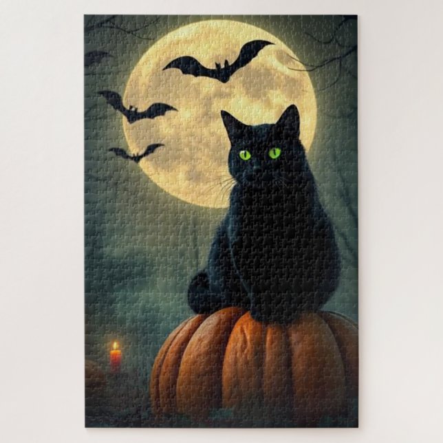 Quebra-cabeça de Gato Preto Místico Brilhante – Ma (Vertical)