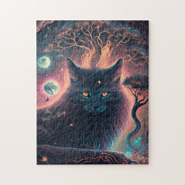 Quebra-cabeça de Gato Preto Místico | Presente de  (Vertical)