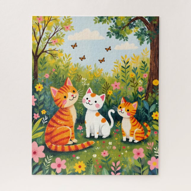 Quebra-Cabeça de Gatos no Jardim (Vertical)