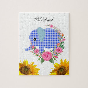 Quebra-cabeça de girassol Elefante Azul Floral