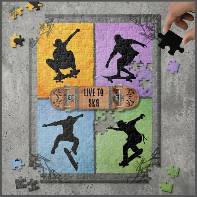 Quebra-Cabeça de Grafite de Arte de Rua de Skatist (Urban 'Live To SK8' vertical puzzle. Luxe street-style gift with personalized deck text.)