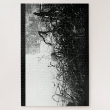 Quebra-cabeça de guindaste preto-e-branco