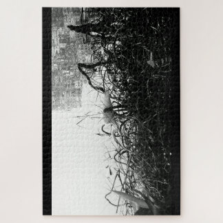 Quebra-cabeça de guindaste preto-e-branco