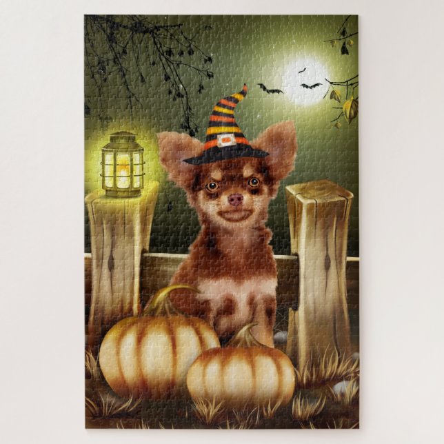 Quebra-cabeça de Halloween do Cão Chihuahua (Vertical)