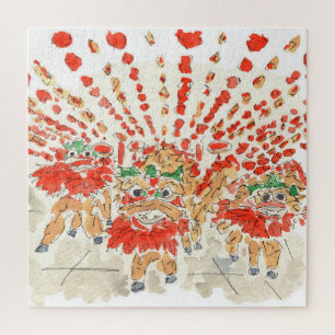 Quebra-cabeça de Jigserra de Dança de Leão Chinês