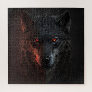Quebra-cabeça de lobo negro com olhos vermelhos pe