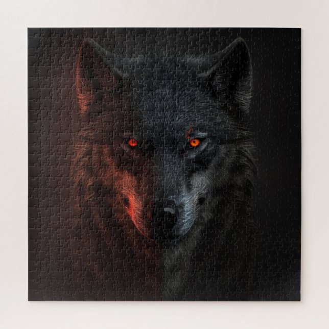 Quebra-cabeça de lobo negro com olhos vermelhos pe (Vertical)