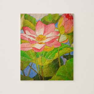 Quebra-cabeça De Lotus do rosa pintura da arte da aguarela