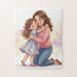 Quebra-cabeça de mãe e filha abraçadas