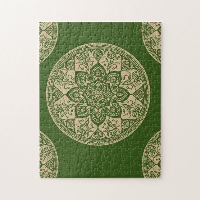 Quebra-cabeça de Mandala Verde para Relaxamento Mi (Vertical)