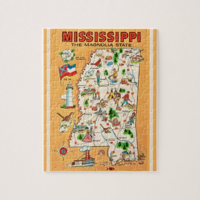 Quebra-cabeça de Mapa de Vintagem do Mississippi (Vertical)