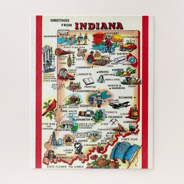 Quebra-cabeça de Mapa Vintage Indiana 16x20 (Vertical)