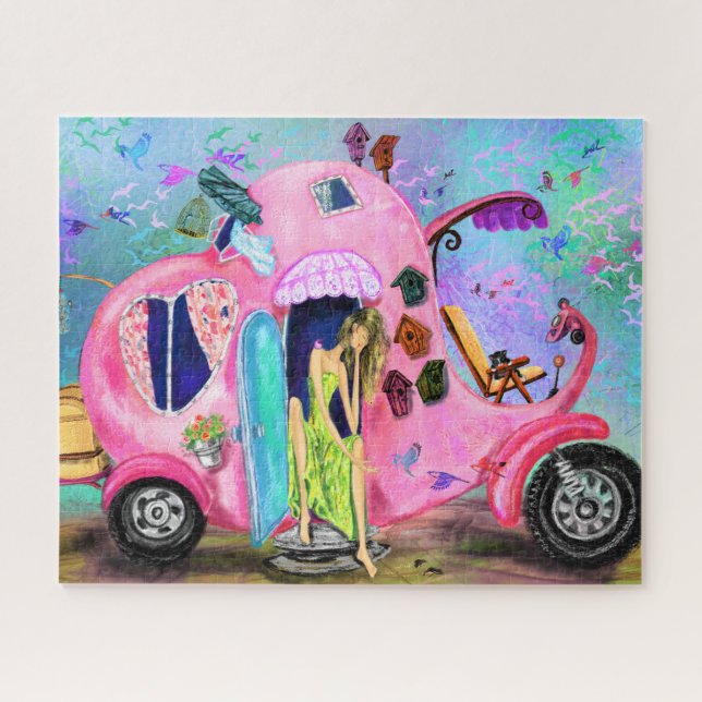 Quebra-cabeça de Motohome de Elefante Rosa (Horizontal)