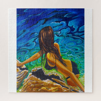 Quebra-cabeça de mulher em biquíni preto