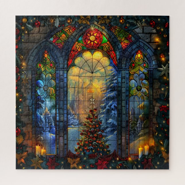 Quebra-cabeça de Natal de Vidro Mantido (Vertical)