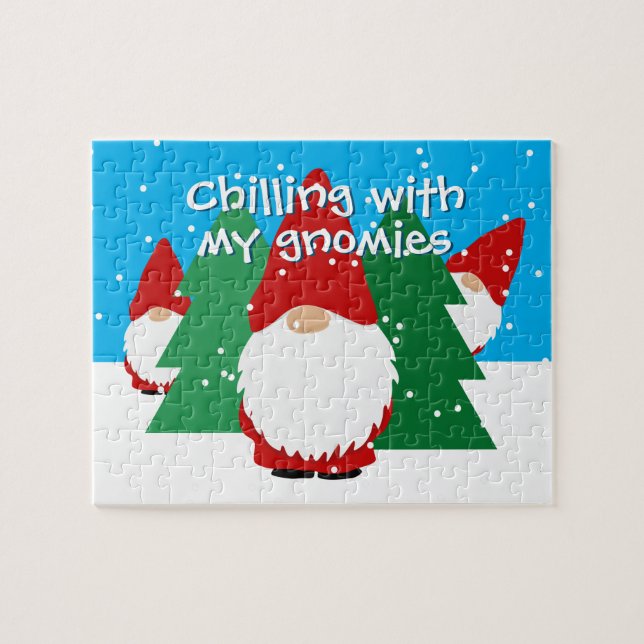 Quebra-cabeça de Natal do garoto com gnomos vermel (Horizontal)