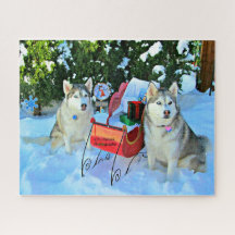 Quebra-cabeça de Natal dos Huskies siberianos