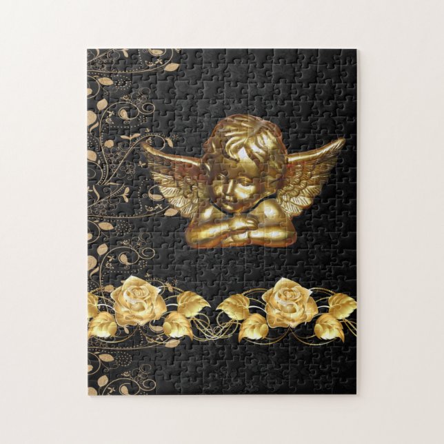 Quebra-cabeça de Natal Dourado Penguin Floral (Vertical)