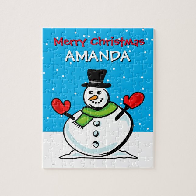 Quebra-cabeça de Natal infantil com boneco de neve (Vertical)